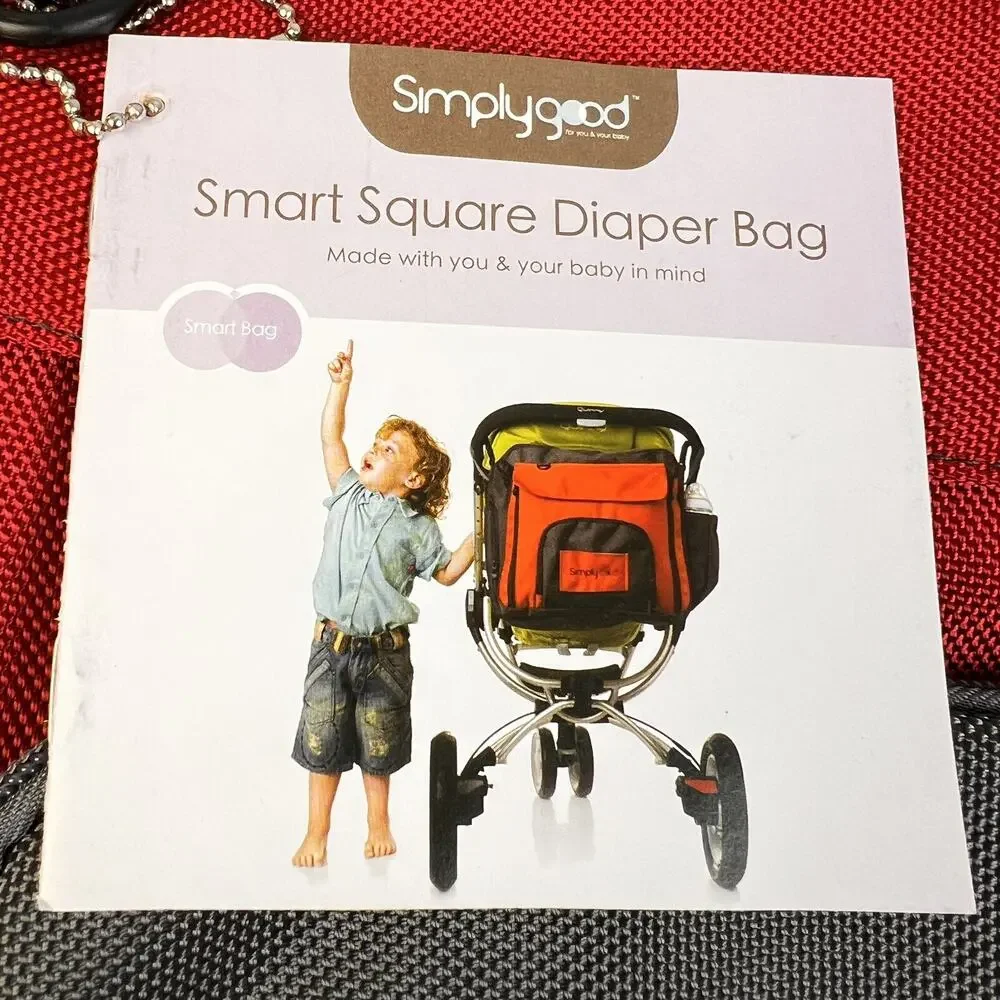 simplygood Smart Square Diaper Bag Red Insulated Backpack Zipper Compartments